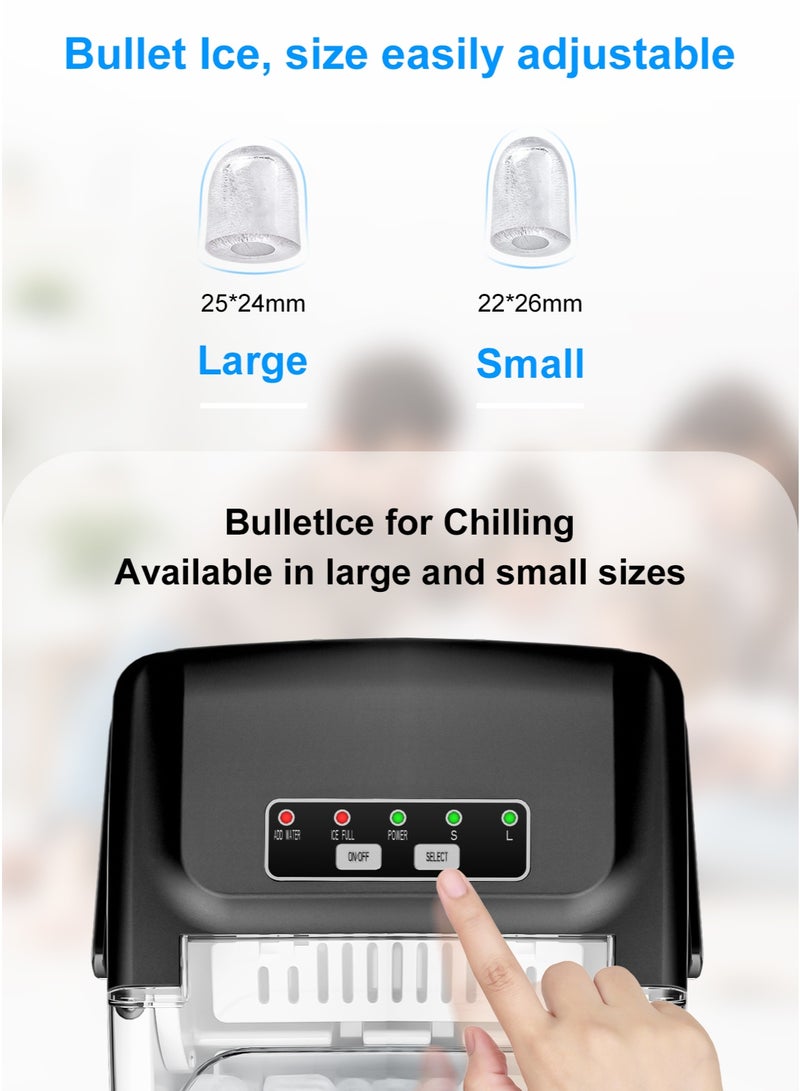 ماركة ماكينة صنع الثلج من TAOISN للاستخدام على الطاولة، تنتج 9 مكعبات ثلج رصاصية في 6 دقائق، بقدرة 12 كجم يوميًا، حجمين للثلج، تنظيف ذاتي، محمولة مع مقبض، مع مغرفة وسلة وفرشاة للاستخدام المنزلي (إصدار بلاستيك) - Image 4